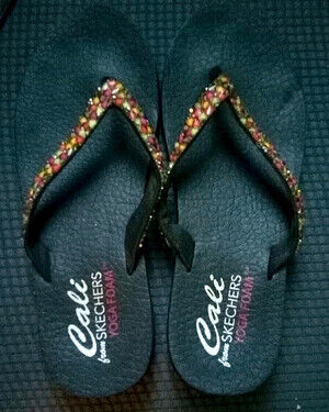 Cali By Skechers Yoga Foam Beaded Flip Flop Sandals Black